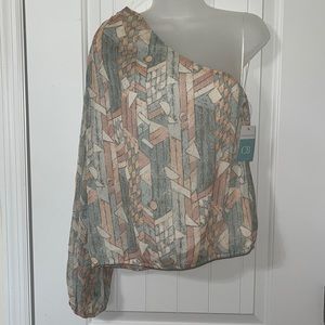 Blue B Collection One Sleeved Blouse. Size Large. New with Tags.